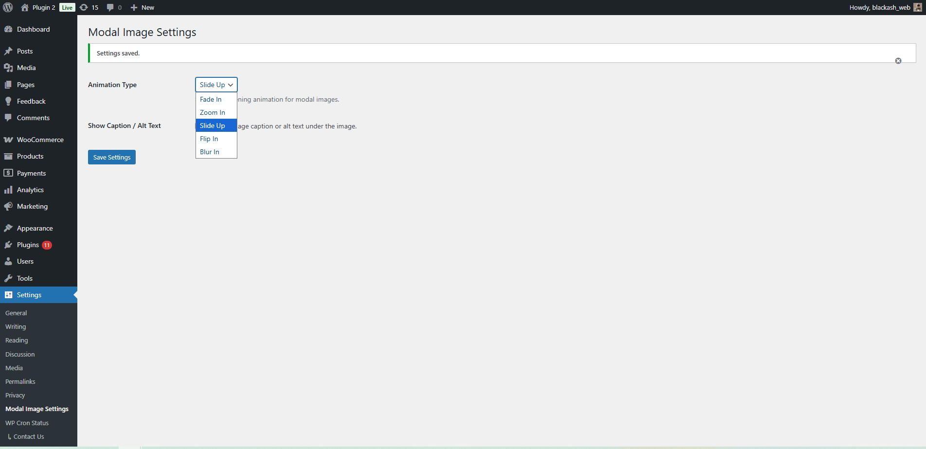 Settings page with animation options