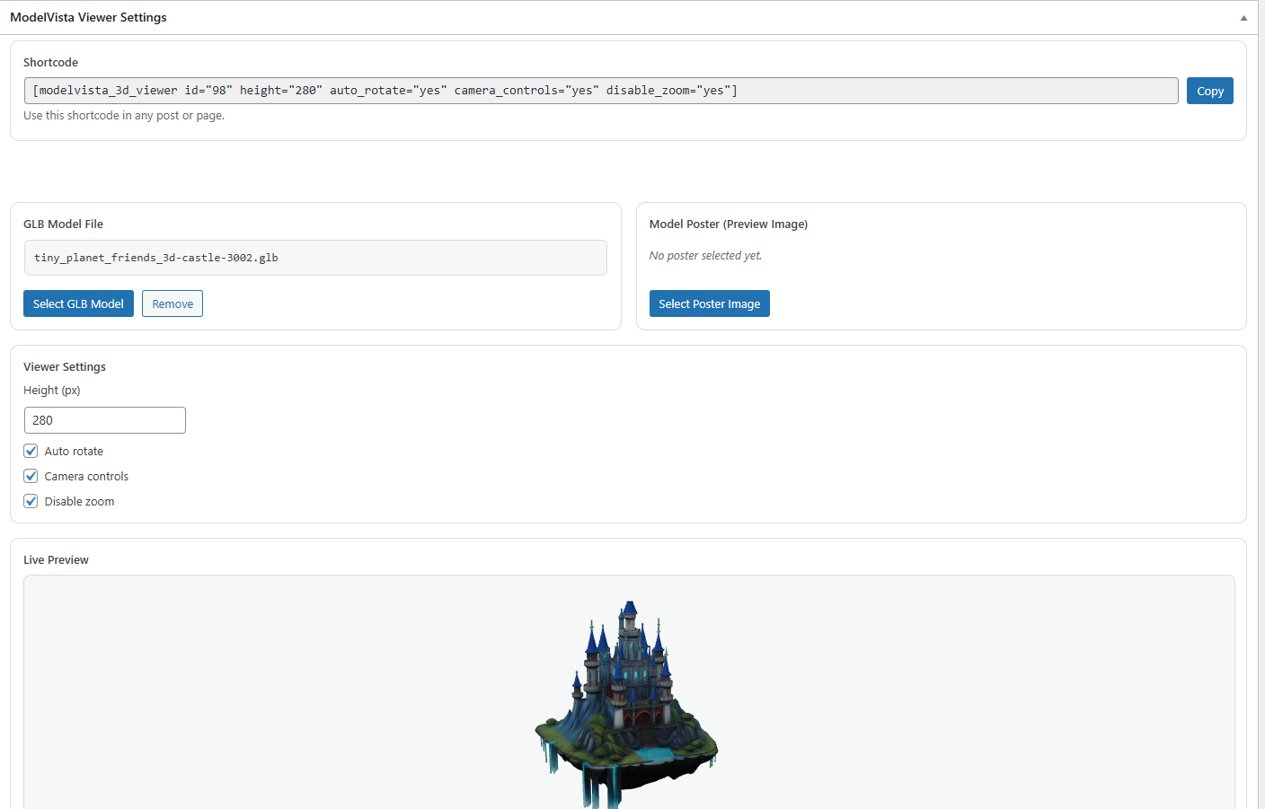 Front-end 3D model with interactive controls