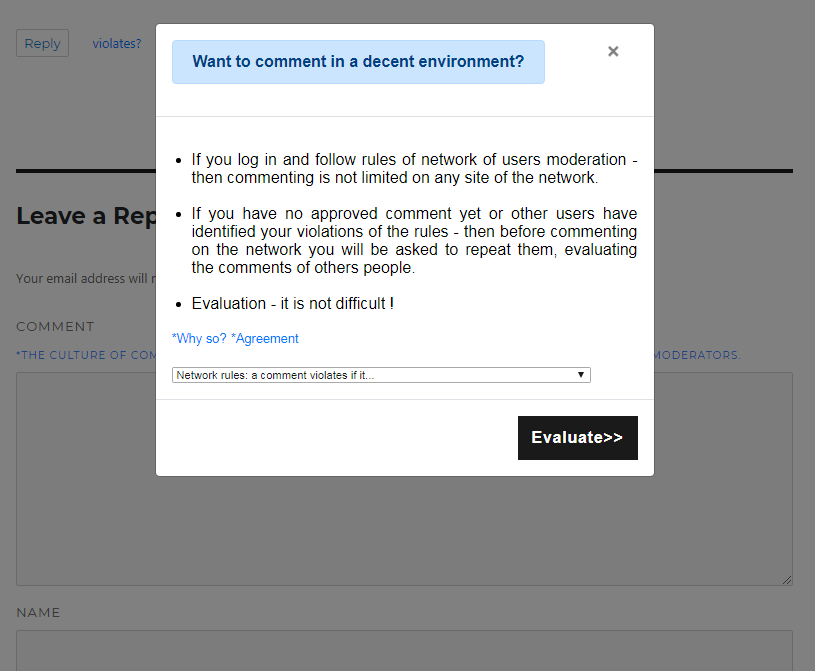 Suggestion to a user to moderate a comments before commenting.