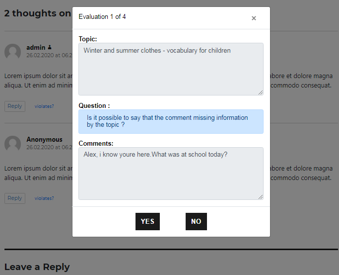 Example one part of  a moderation task.