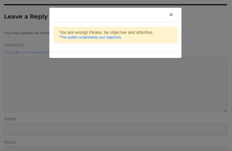 Message to the user after not successful completion of moderation task.