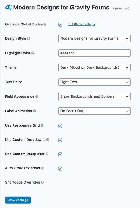 Modern Designs Settings (Pro Version)