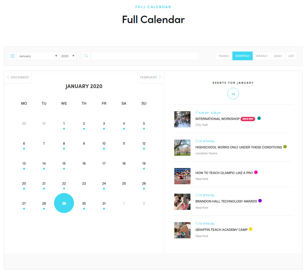 WordPress Event Calendar - Full Calendar view