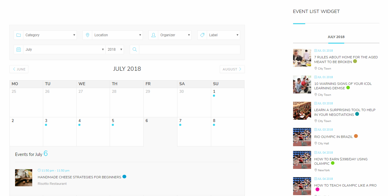 WordPress Event Calendar - Countdown view