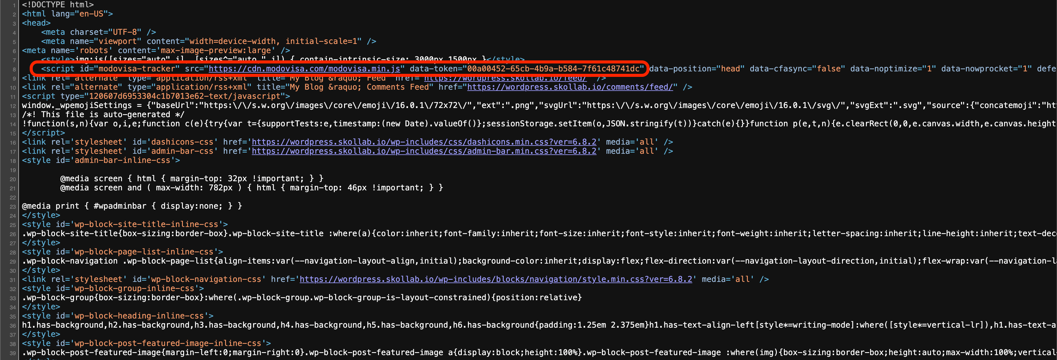Example script tag in page head.
