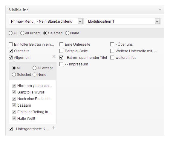 Choose on which pages your content will be shown.