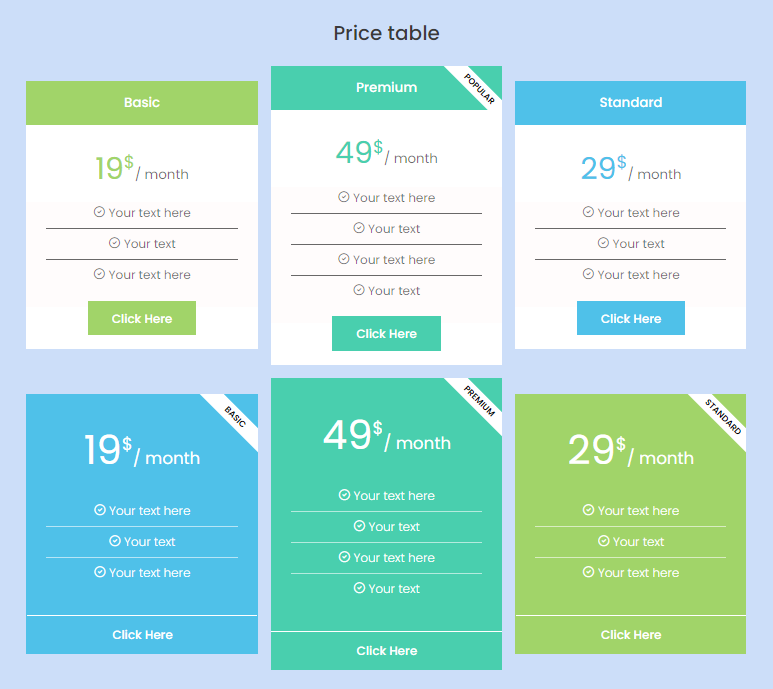 Pricing table: Showcase your pricing plans