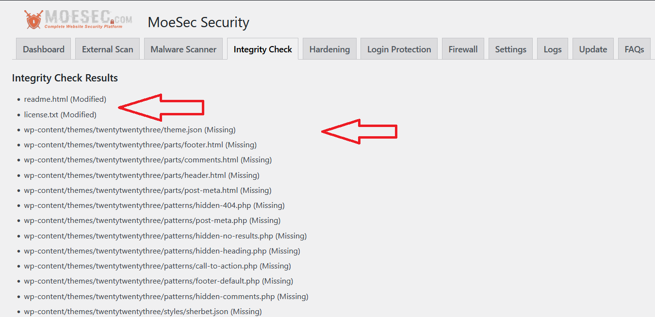 Whitelisting Section showing whitelisted files or database entries if confirmed to be a false-positive.