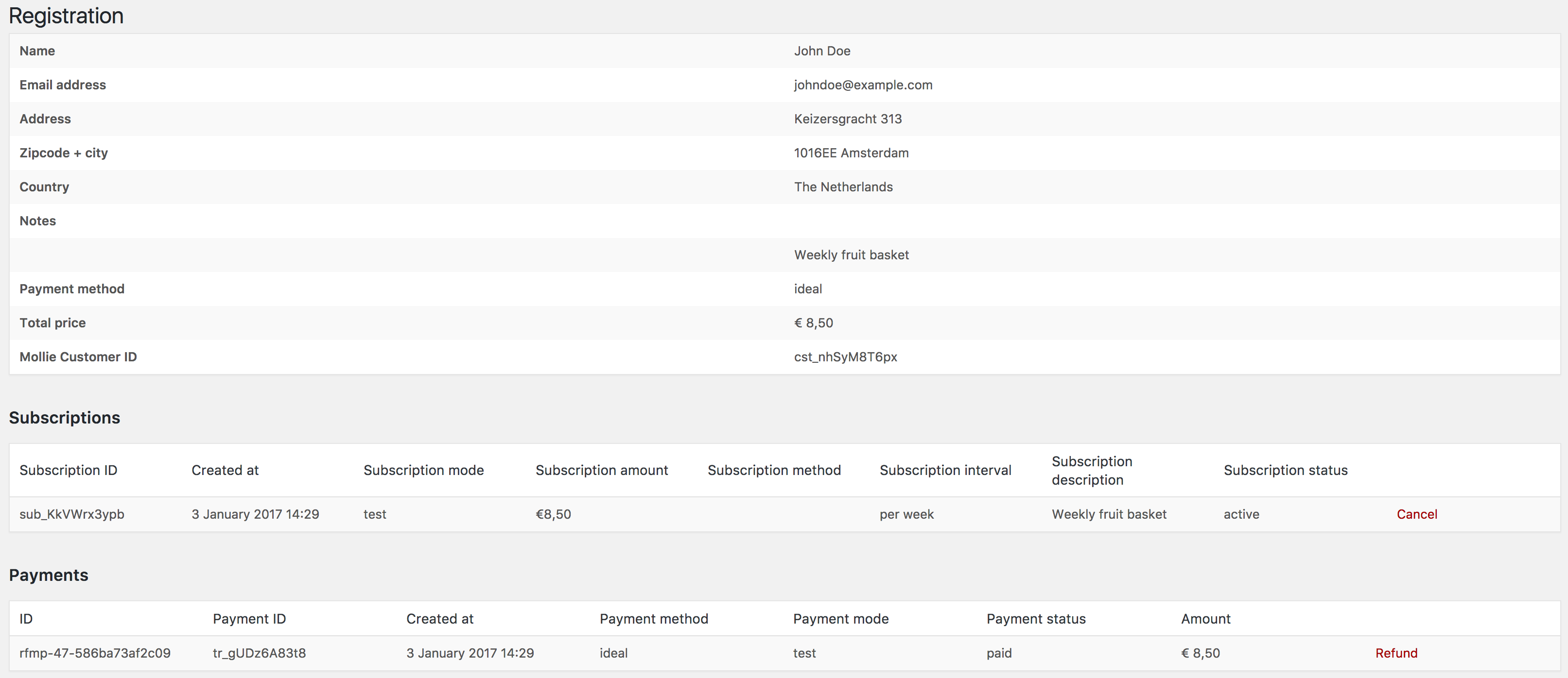 Registration with subscription