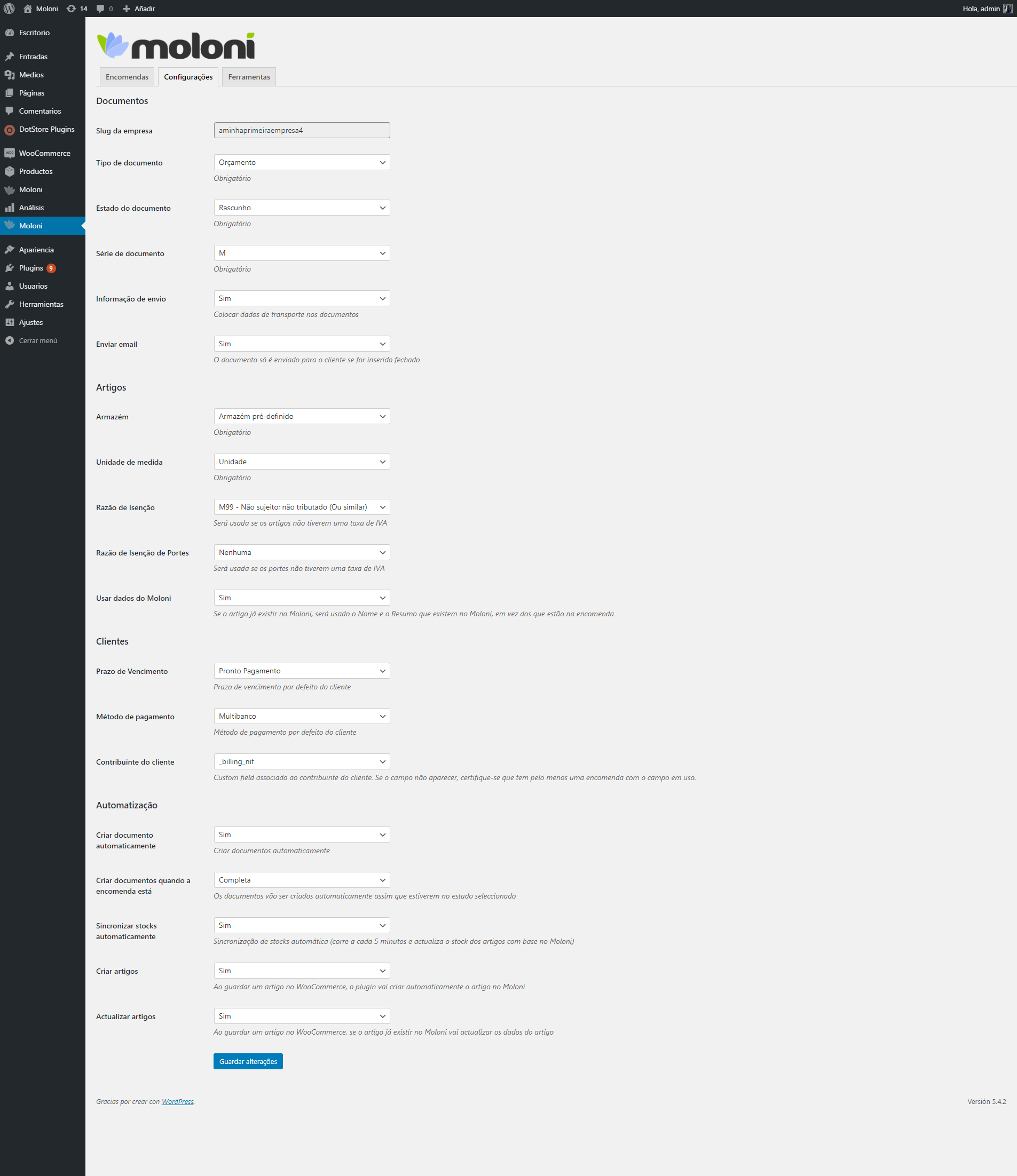 All our settings available for the plugin