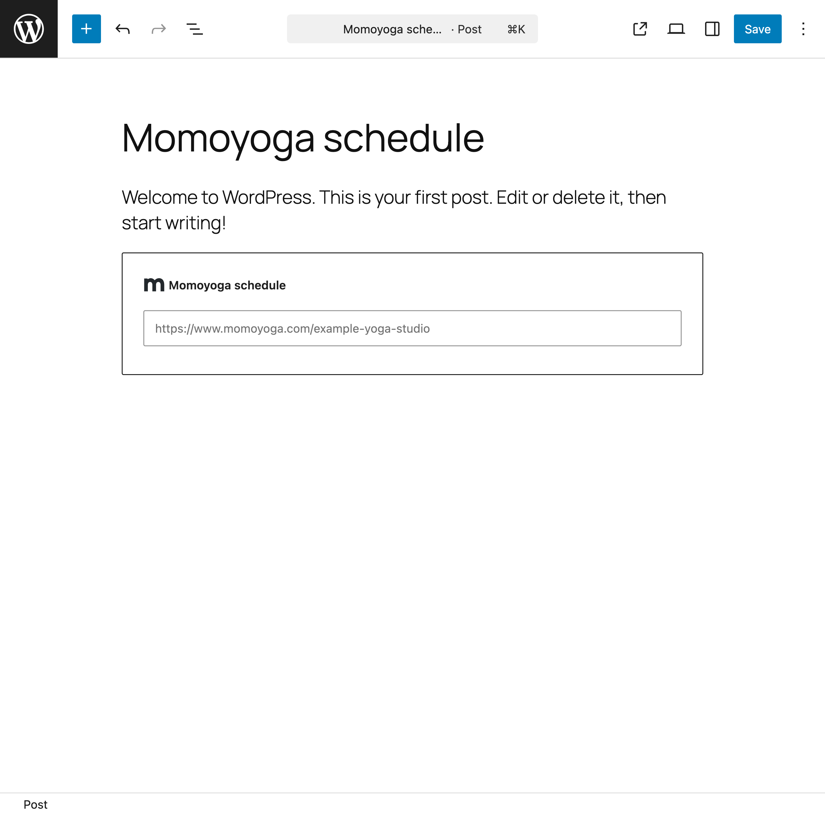 The URL of your Momoyoga schedule can be set in the block