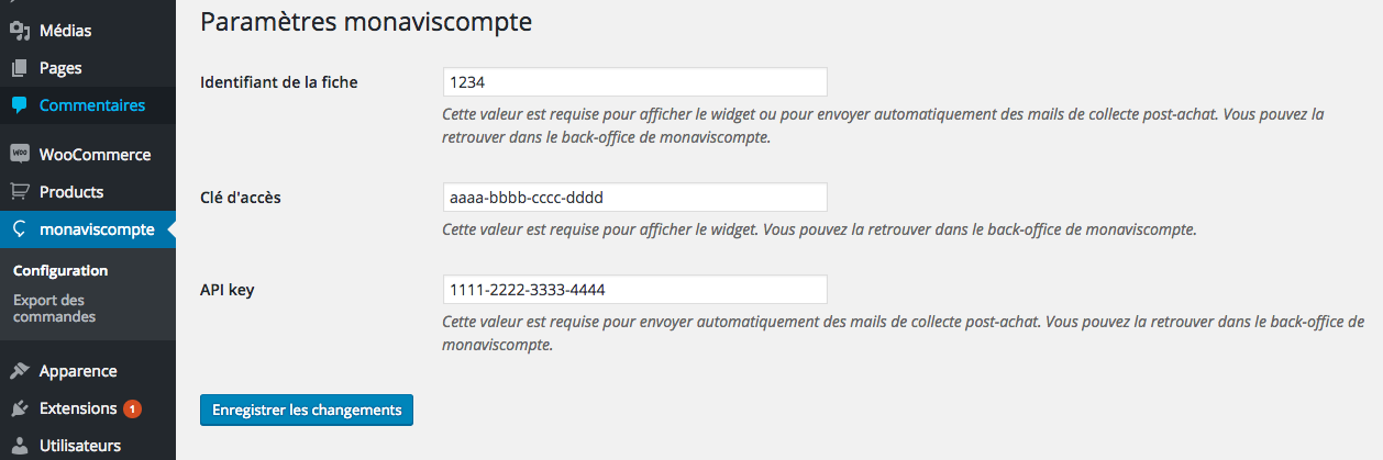 Configure the monaviscompte plugin.