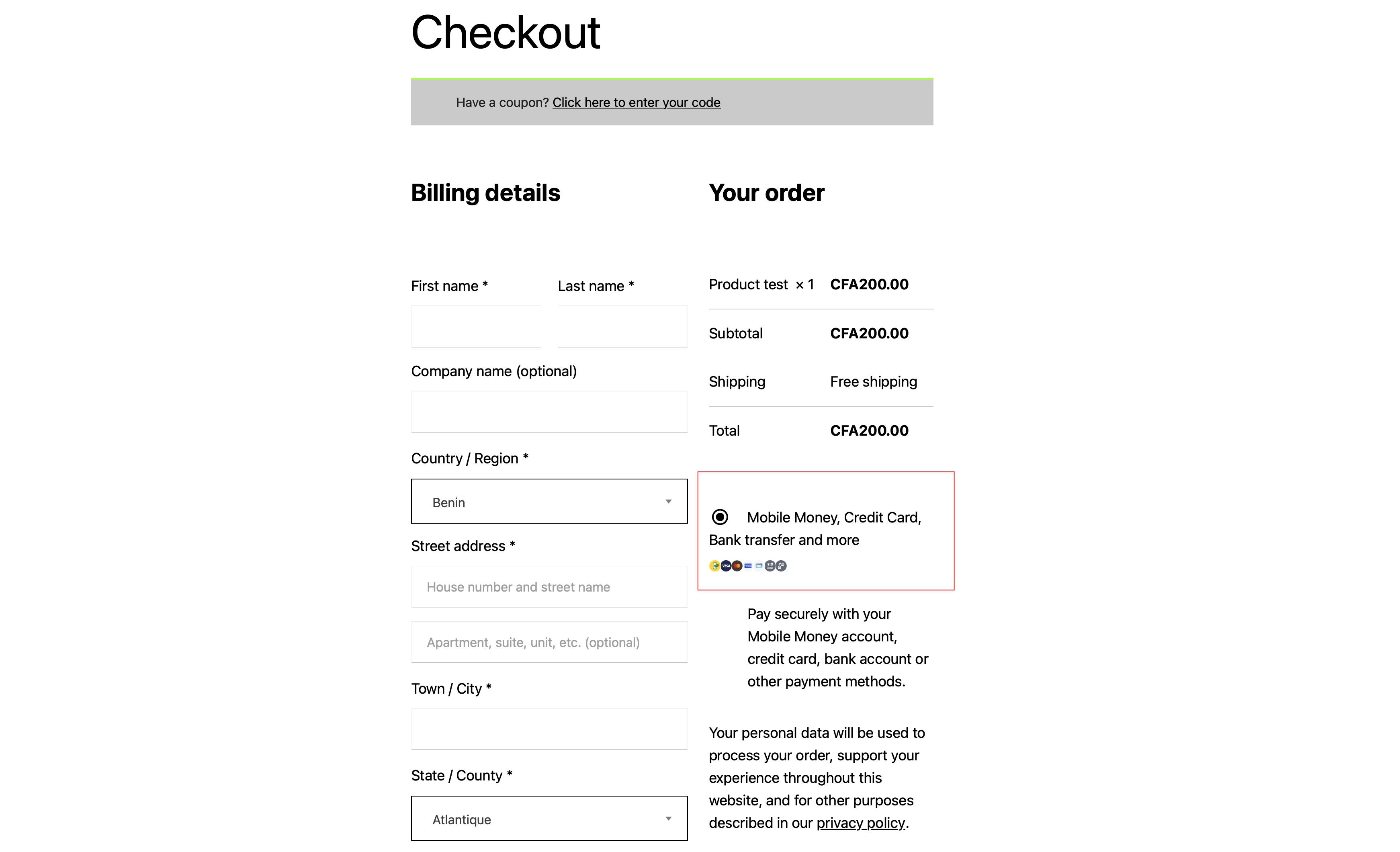 Moneroo payment option at checkout