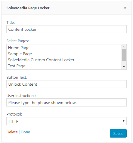 SolveMedia Full Page Content Locker Widget Options