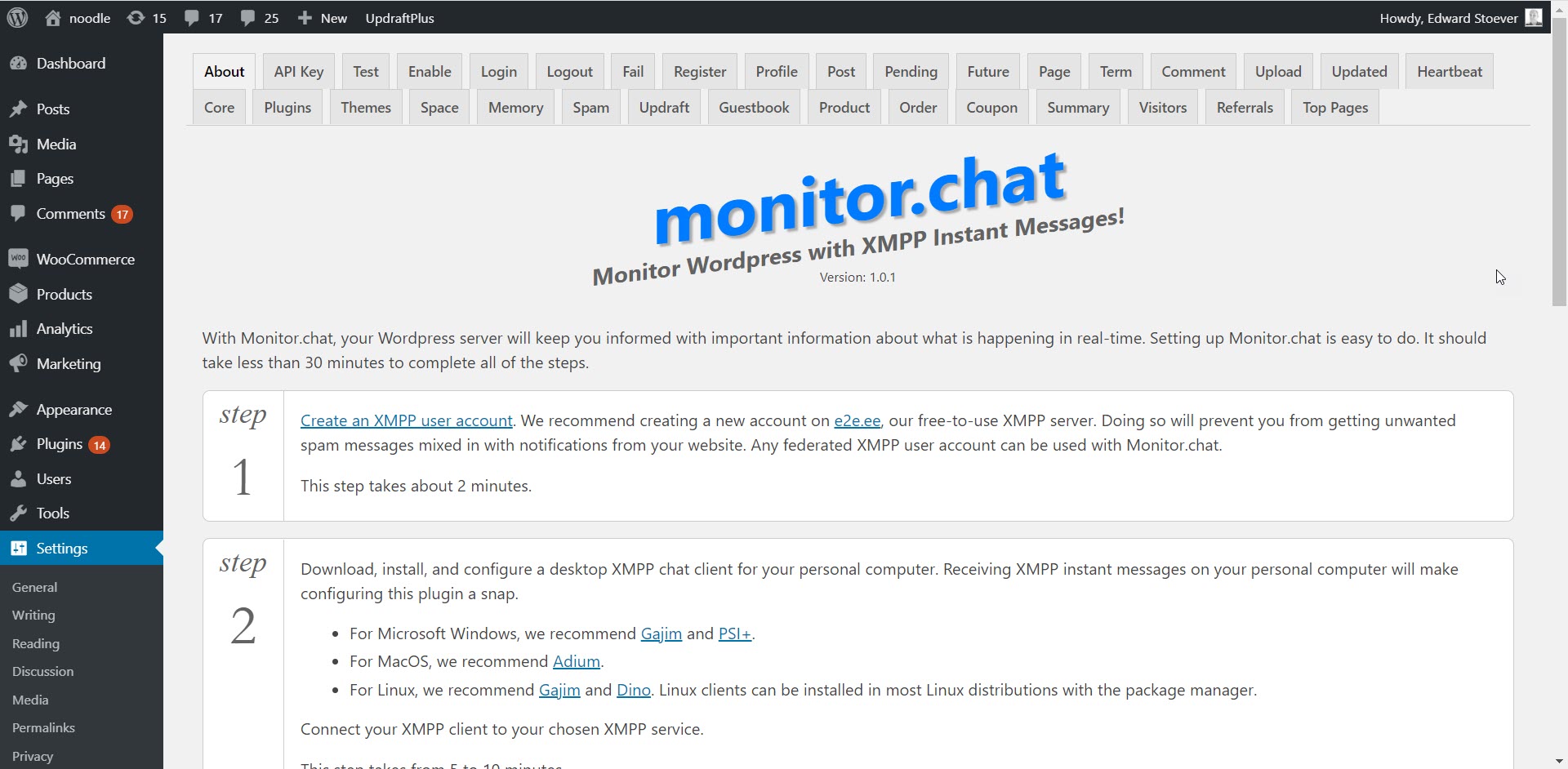 The Monitor.chat administration about screen.