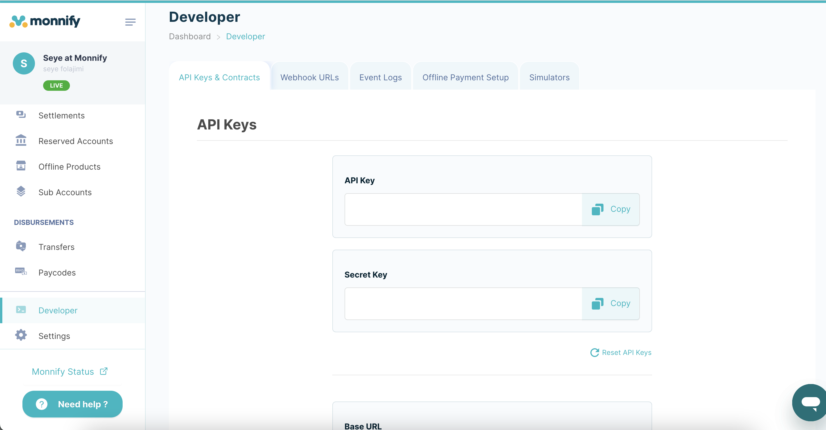 Dashboard with real-time transaction monitoring