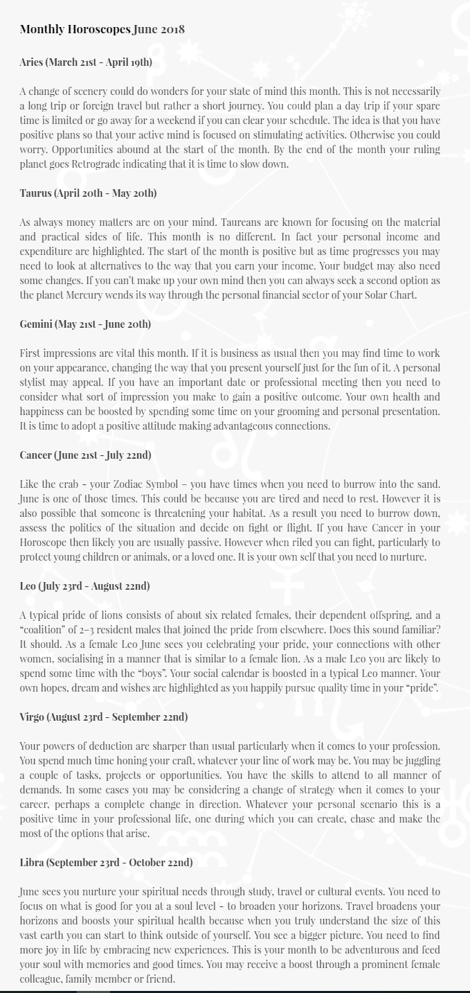 Monthly Horoscopes