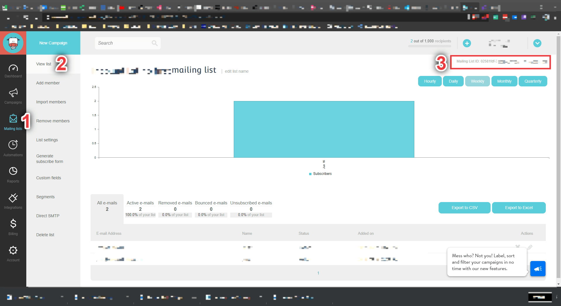 **Moosend List ID.** You can find the list ID in your Moosend List URL.