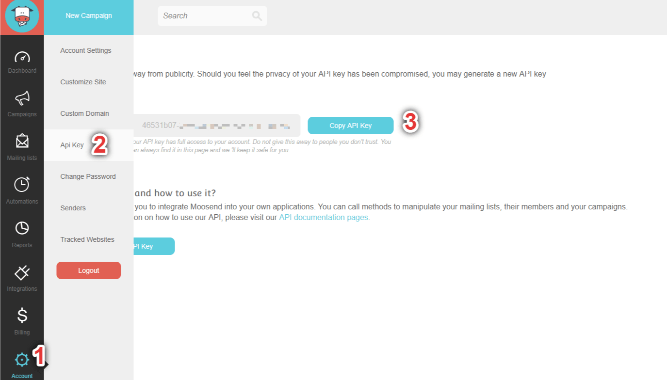 **Moosend API Key.** This is your API Key.
