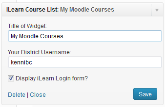 Here is the widget settings the end user will see.  The can add a title to the widget and add the Moodle User Account that they want to display courses for.
