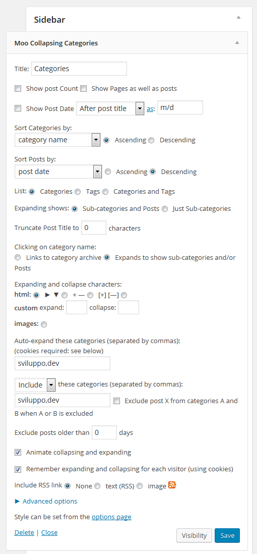 the Admin Widget Settings page