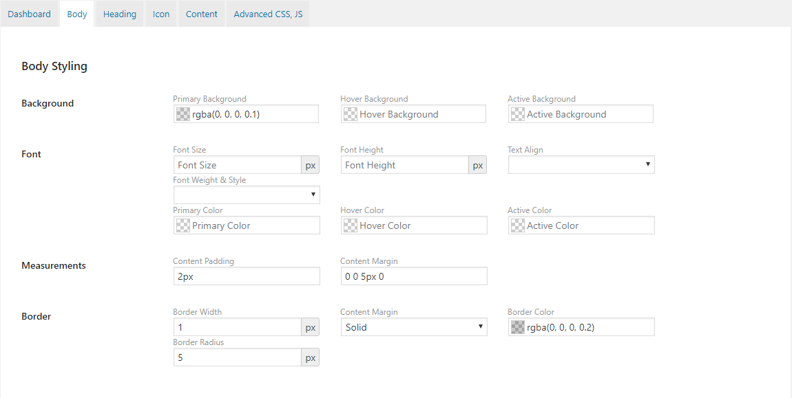 Settings Page (Body Styling).