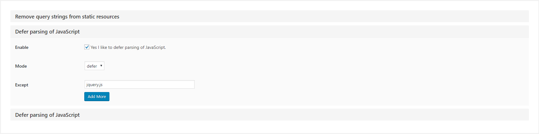 Settings Page (Defer parsing of JavaScript).
