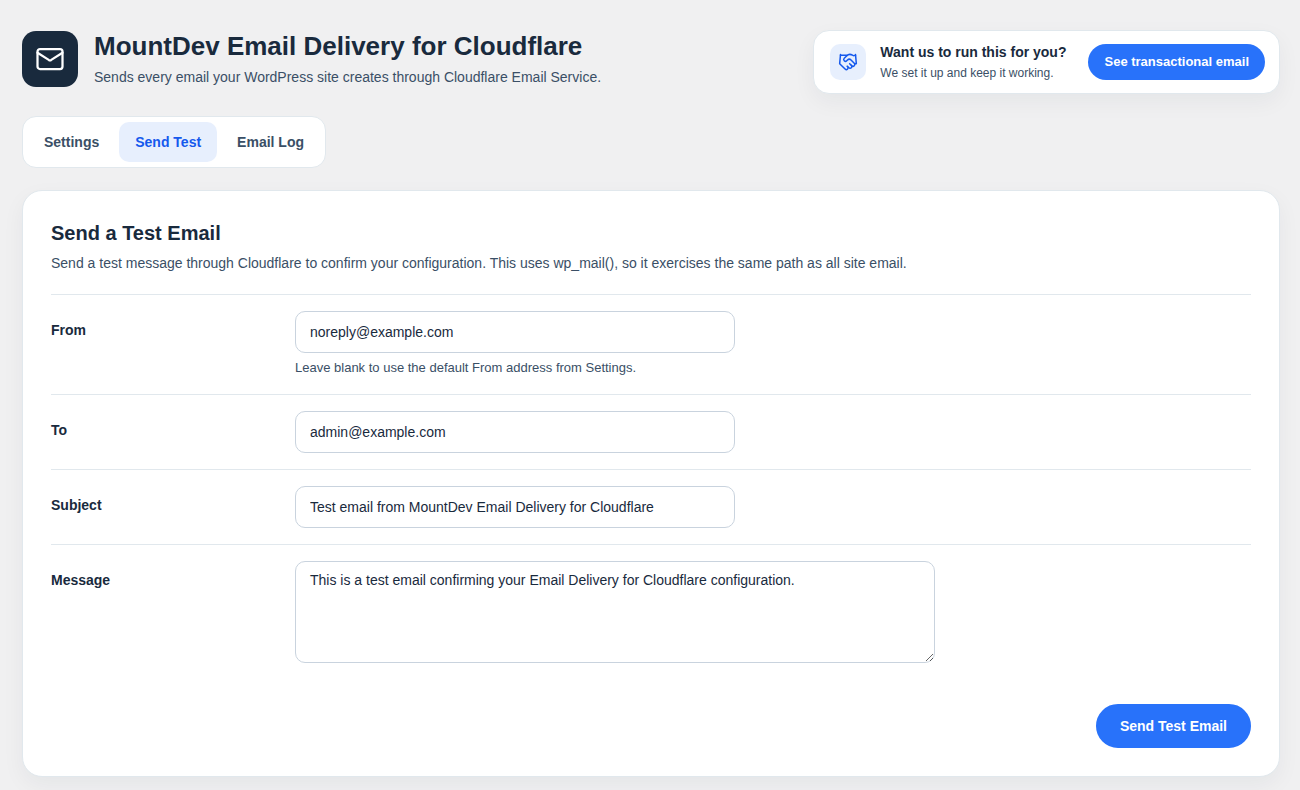 Send Test: confirm delivery with a test email.