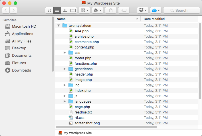mountee_drive.png: Once you’ve connected Mountee to WordPress, the templates will load as Finder files and folders you can access using your favorite coding applications.