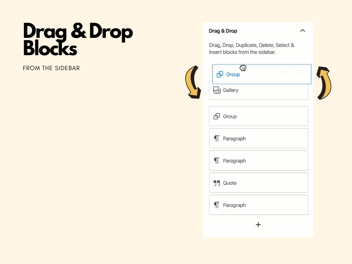 Drag & Drop blocks from the sidebar