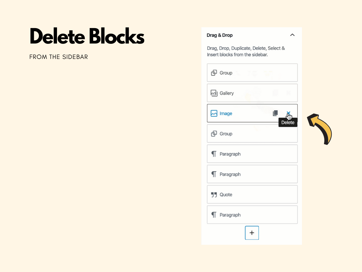 Delete blocks from the sidebar