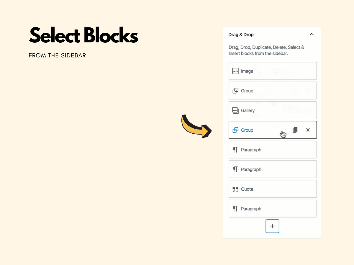 Select blocks from the sidebar