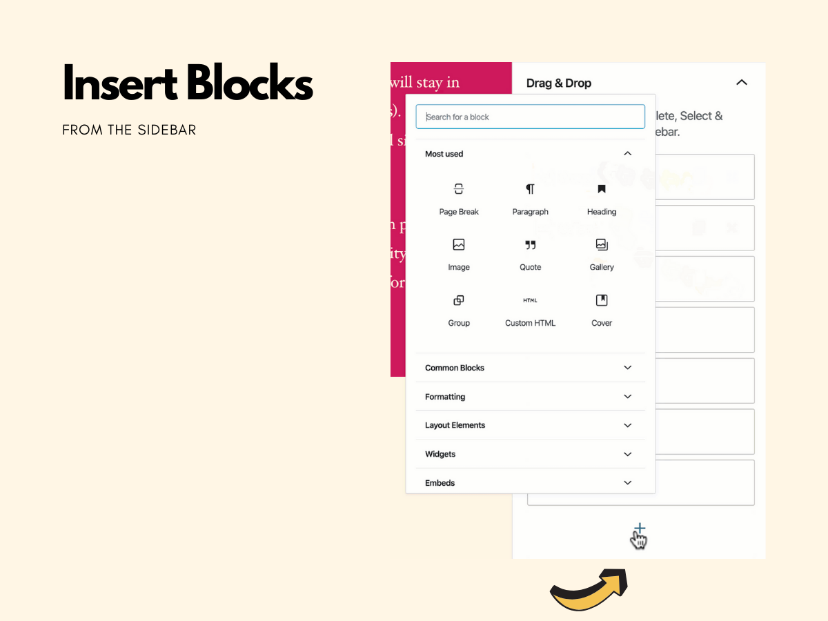 Insert blocks from the sidebar
