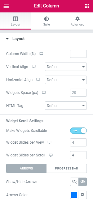 Enable scrolling and general settings