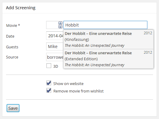 List of your latest screenings