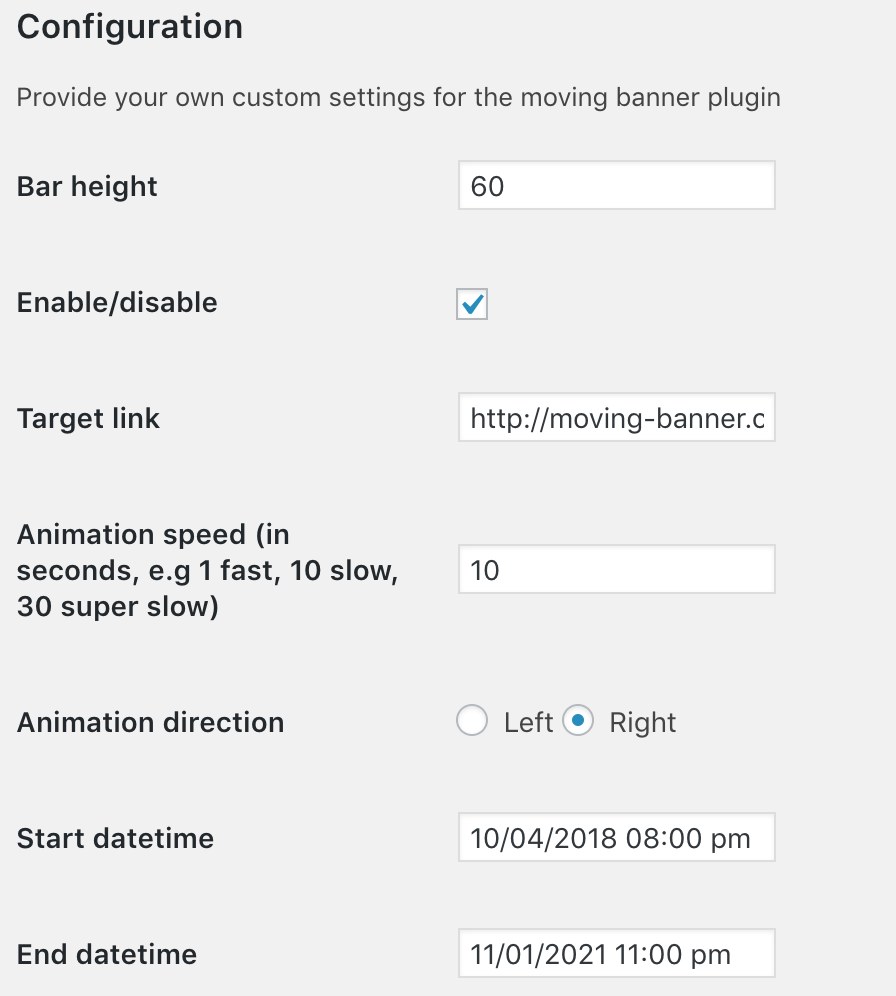 Settings page
