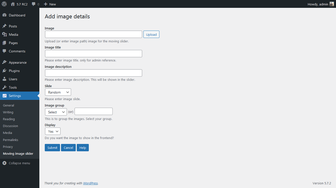 Admin screen 2