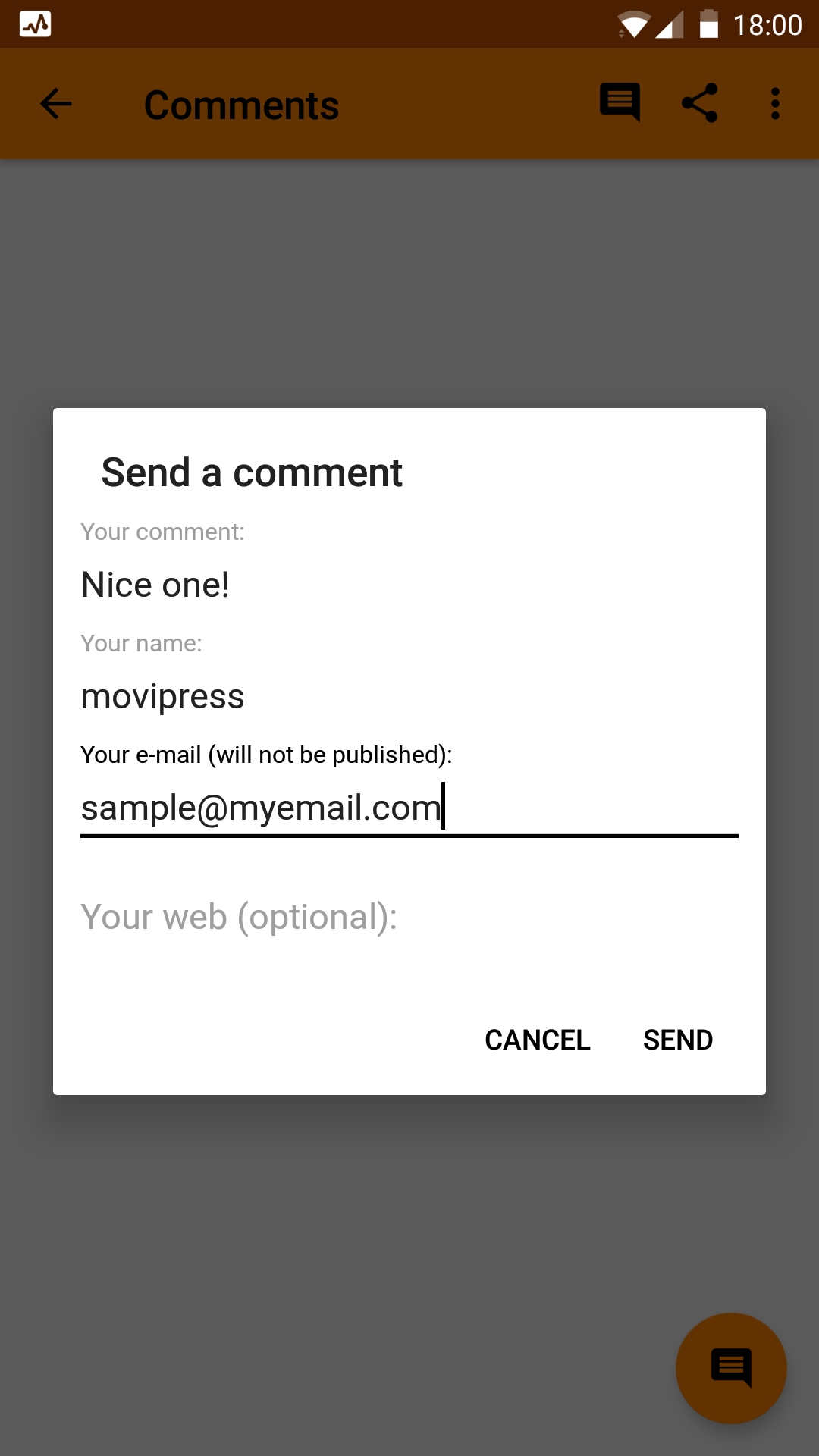 Comments view example.