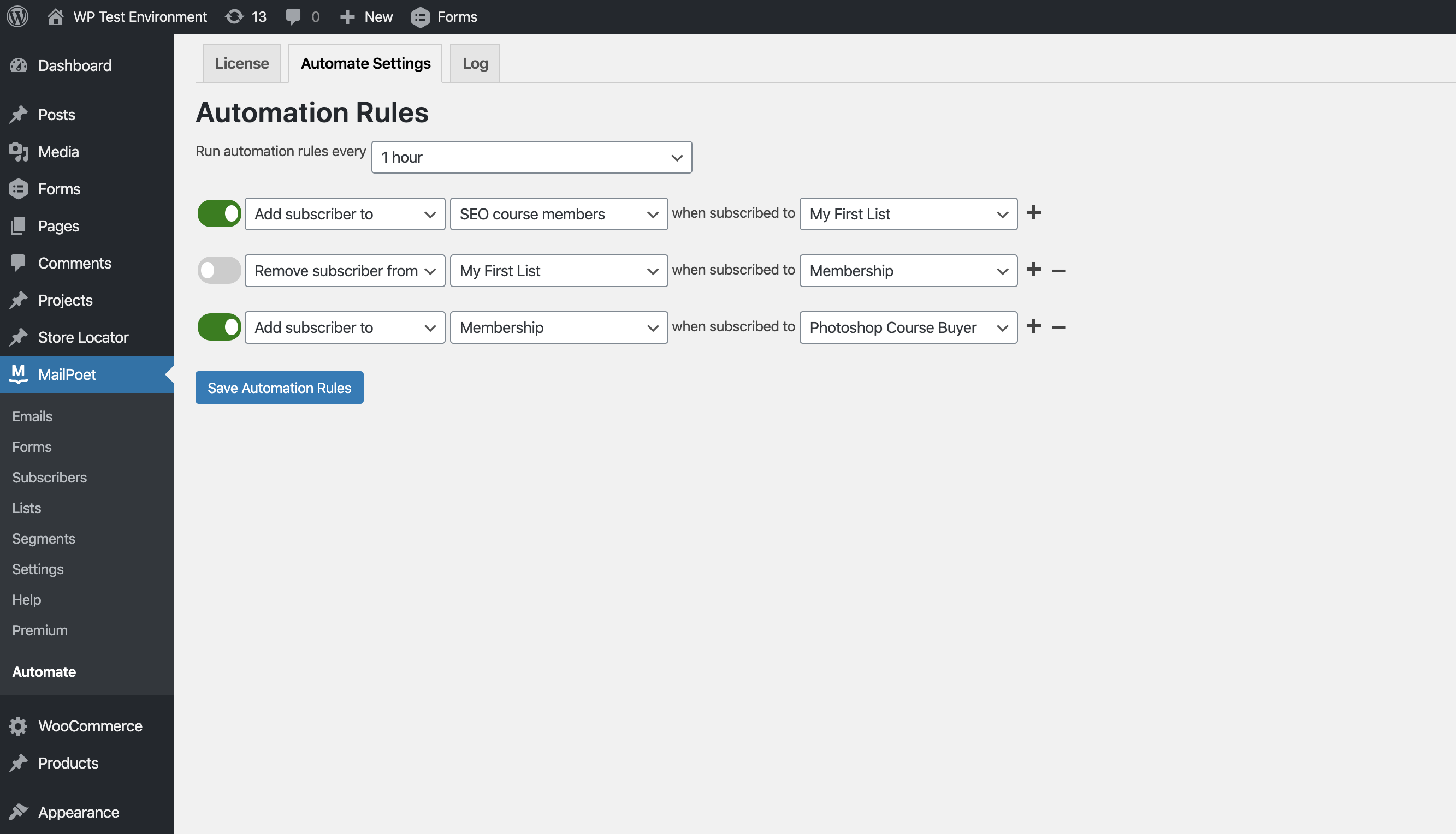 Automation Rule Settings