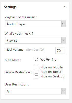 Audio Player settings (PRO Version)