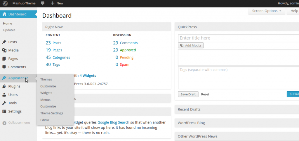 Overview of dashboard.