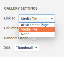 Select "Media File" at "Link to" when creating a gallery.