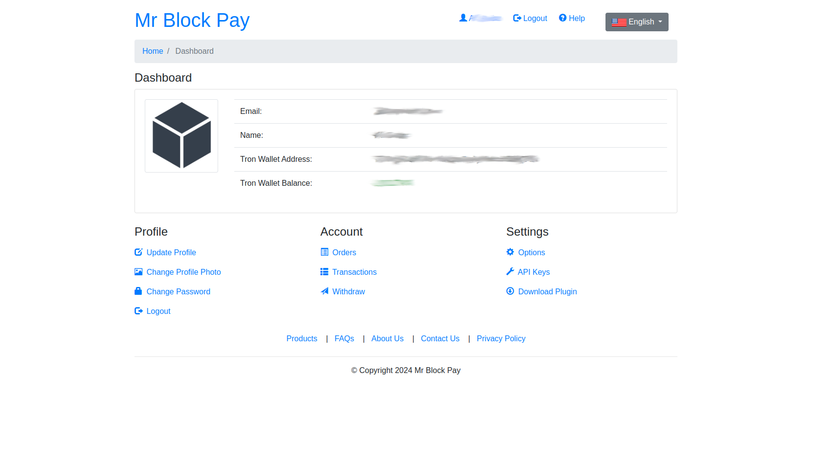 From the Mr Block Pay dashboard, click on Settings -> API Keys.