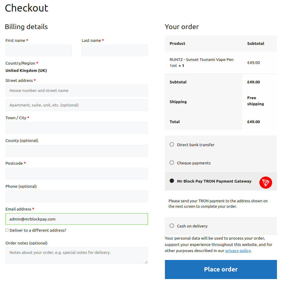 Mr Block Pay crypto payment gateway will now be shown in your stores checkout page as a payment option.