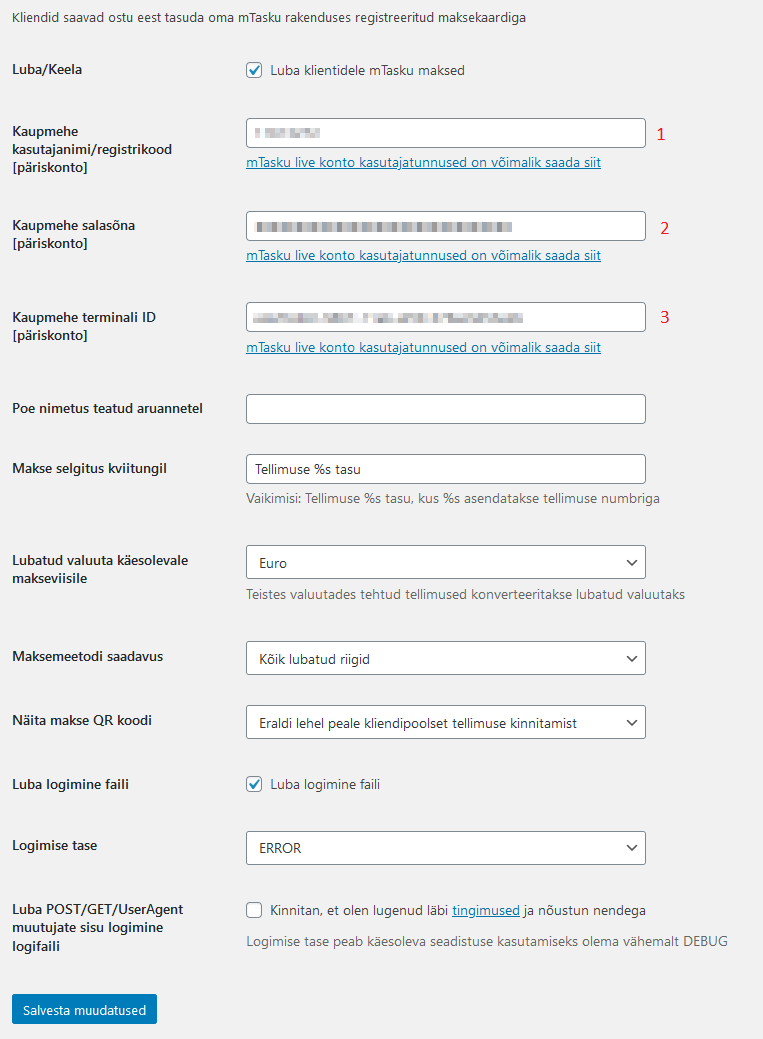 mTasku payment method settings panel