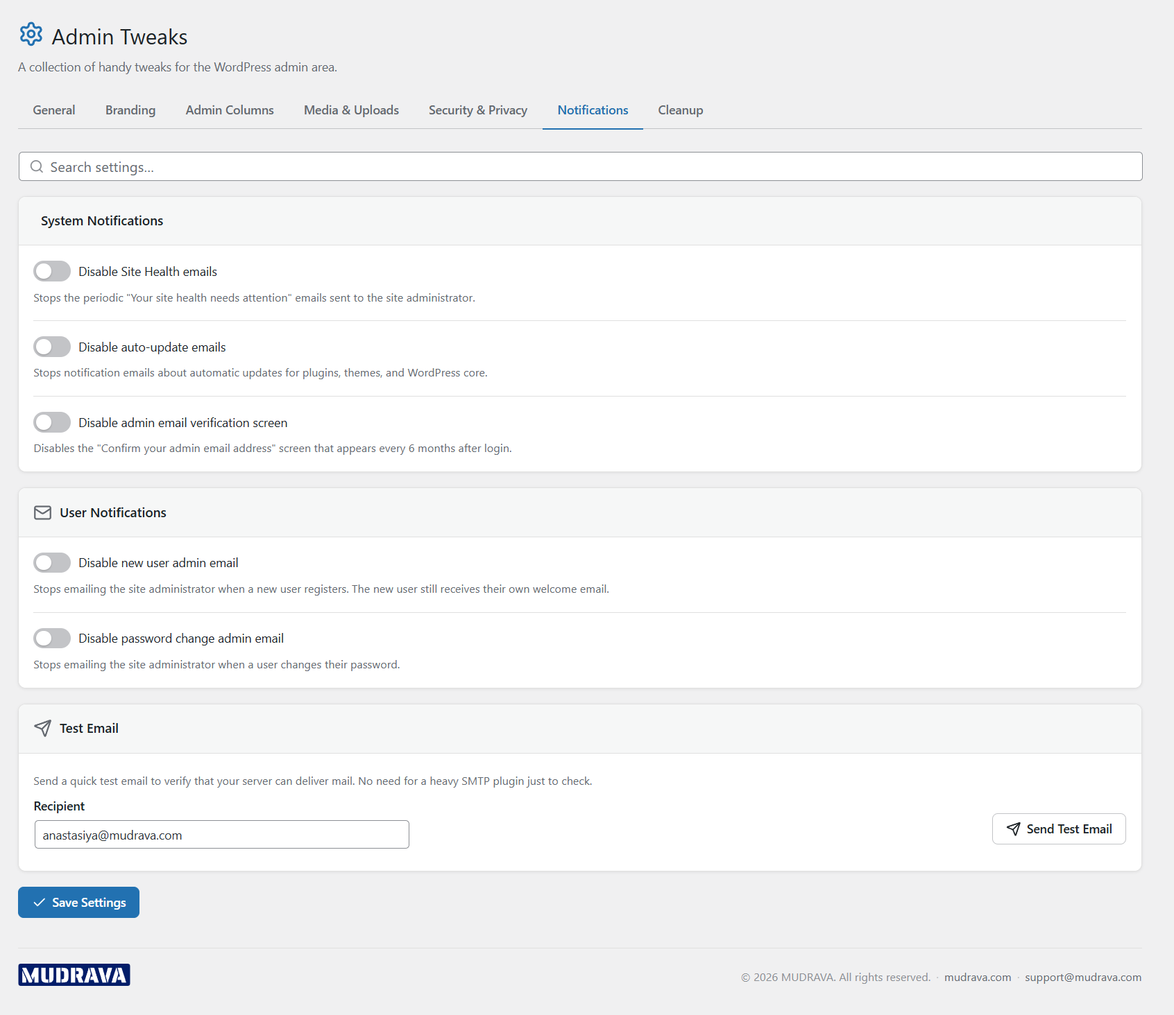 Notification control panel
