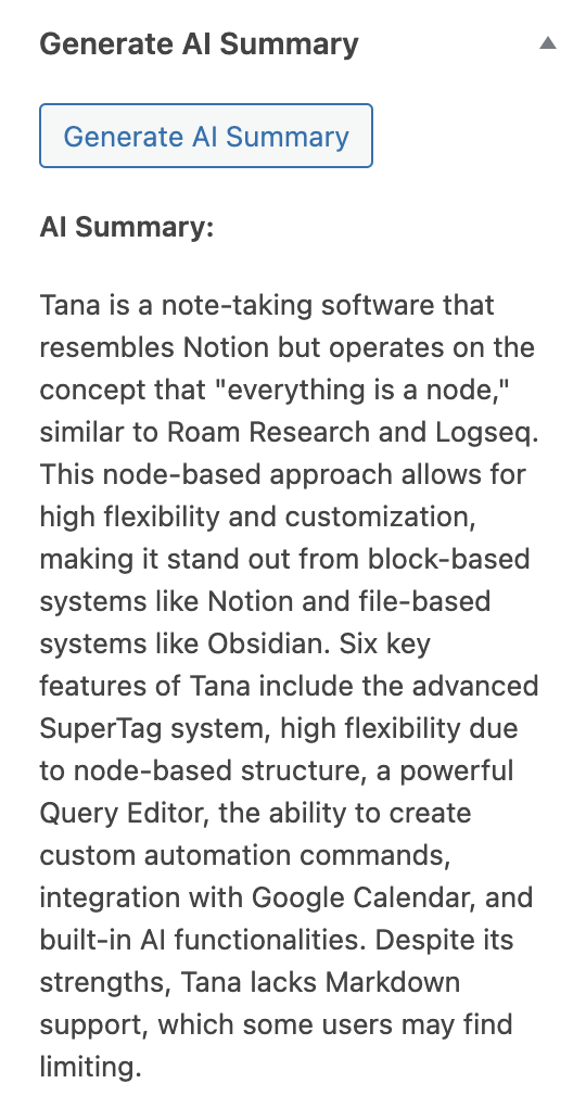 AI summary example in the article