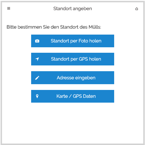 MÜLLweg! DE Plugin Standortbestimmung Auswahl