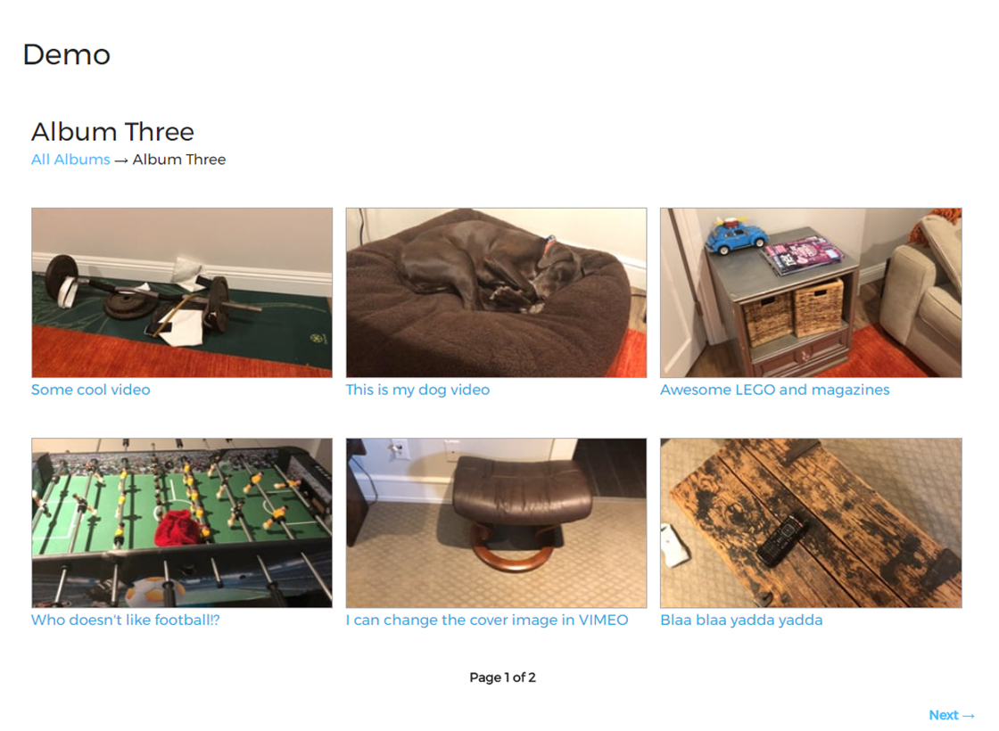 The album page showing videos. It shows 6 videos per page.