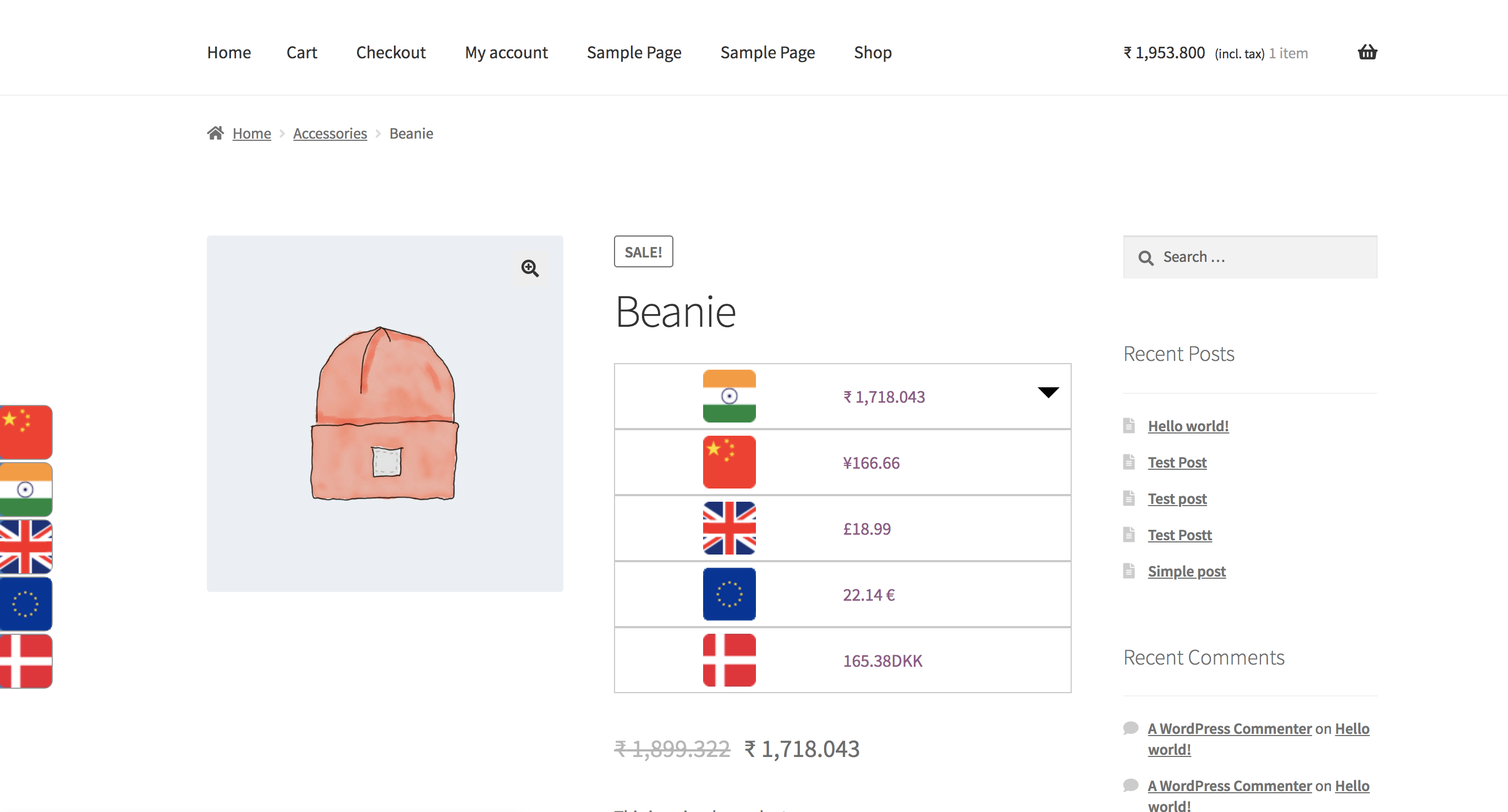 Multi currency switcher on single product page.